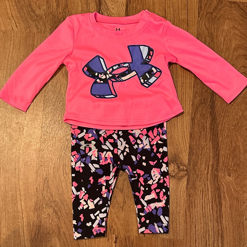 Under Armour Pink Top and Patterned Leggings Set